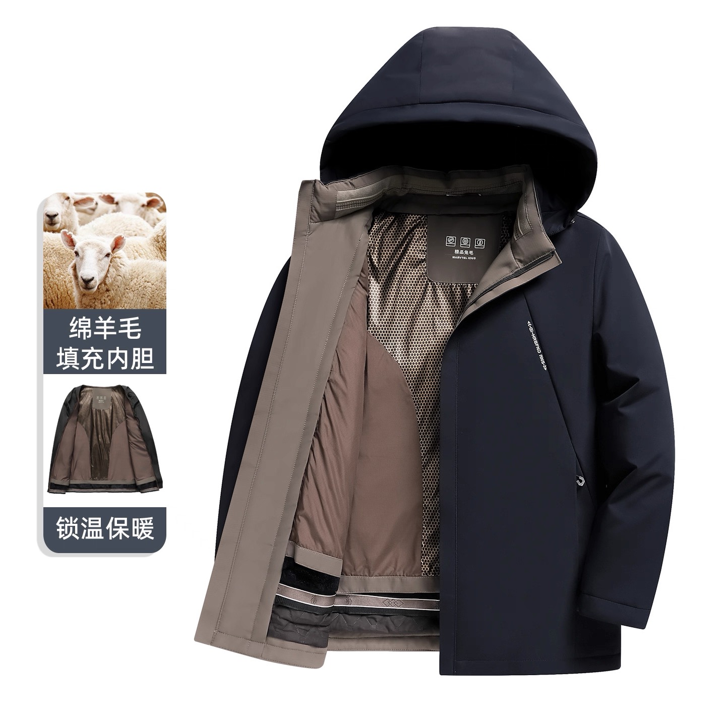 【一衣多穿】爸爸装冬季棉服可拆卸兔毛羊毛内胆加绒加厚中老年外套