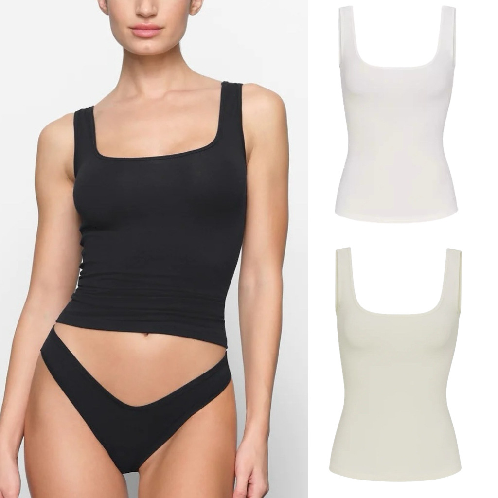 skims金卡戴珊香秀同款弹力紧身内搭纯棉U领吊带背心女显瘦上衣