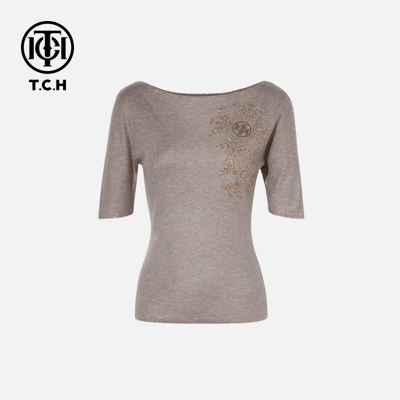 TCH私服烫钻工艺时尚休闲高级感气质针织T恤女T75C09E5073轻奢tch