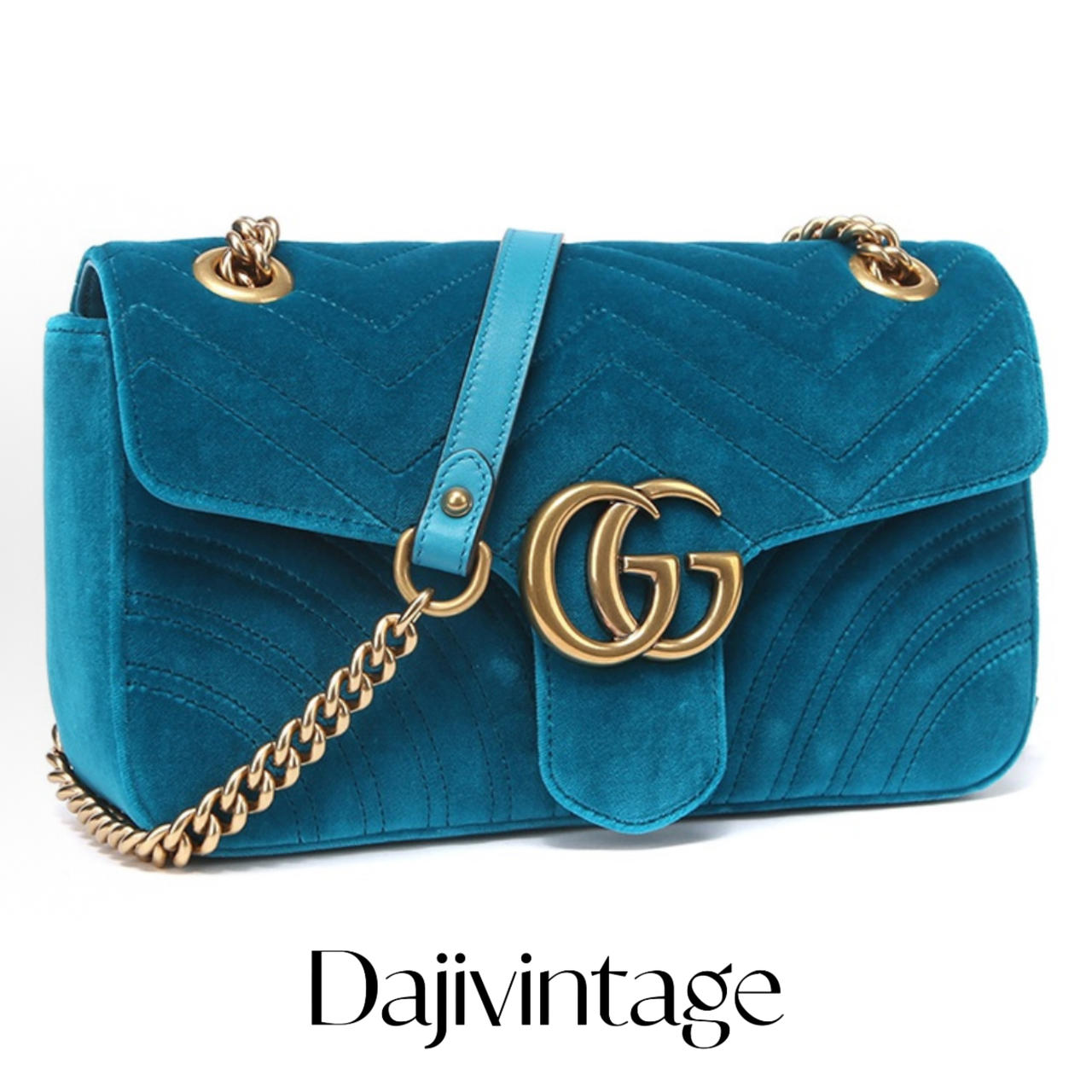 大吉中古/Gucci古驰孔雀蓝丝绒马蒙26单肩包