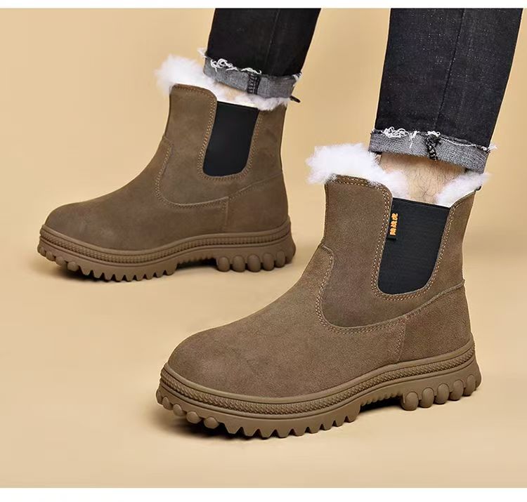 陆战虎羊毛雪地靴男冬季牛皮一体棉靴东北户外加厚保暖防寒棉鞋