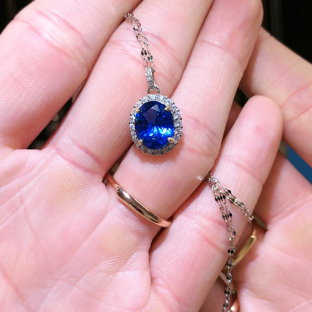 蓝宝石吊坠(赠链)银S925镶嵌