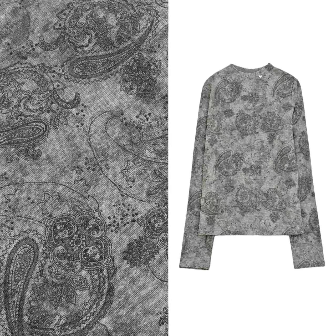 71260【轻奢-腰果花】欧货新款高级感扎染显瘦复古长袖上衣