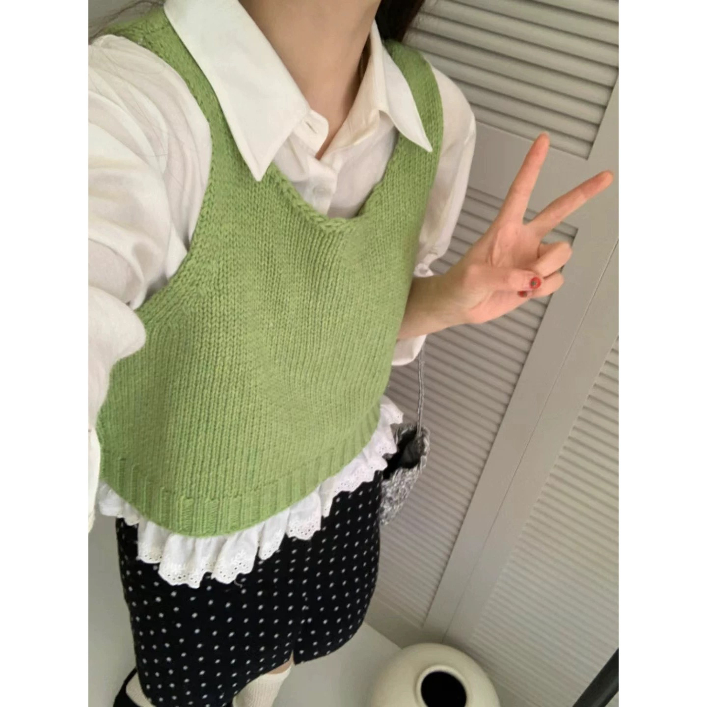 韩国2025春新款韩系糖果色蕾丝拼接两穿针织羊毛马甲叠穿坎肩吊带