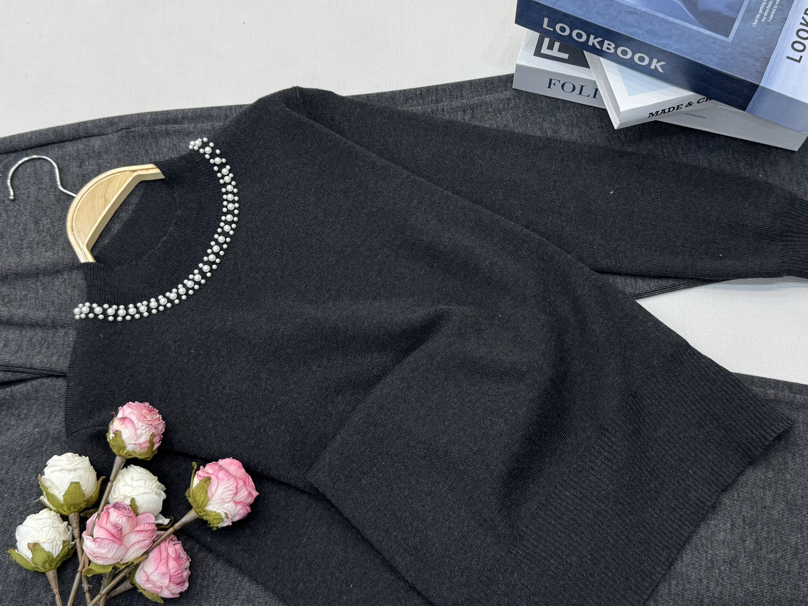 【钉珠套头灰】早秋新款时尚长袖针织上衣QC5821