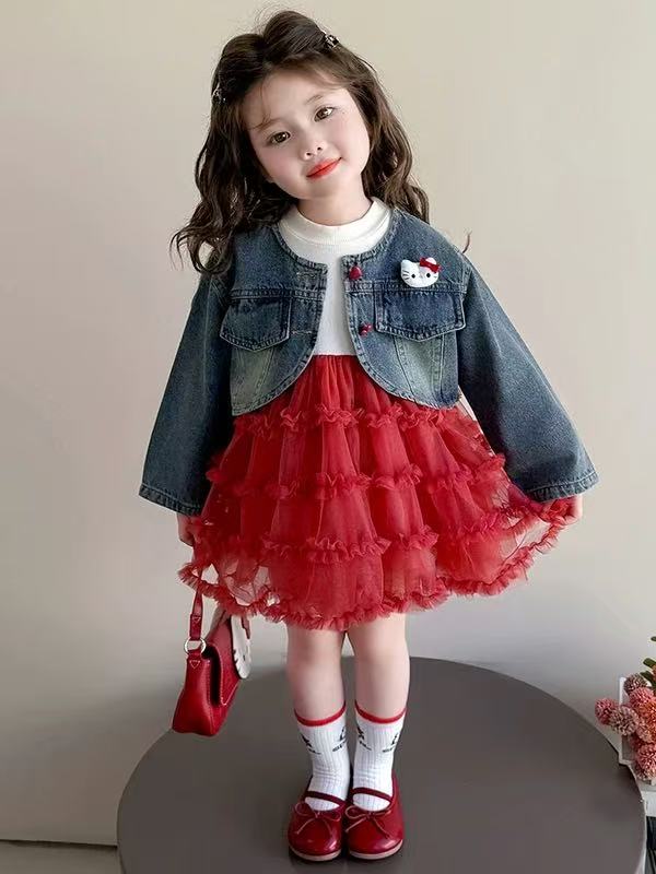 【peachey】女童秋装连衣裙牛仔外套裙子套装