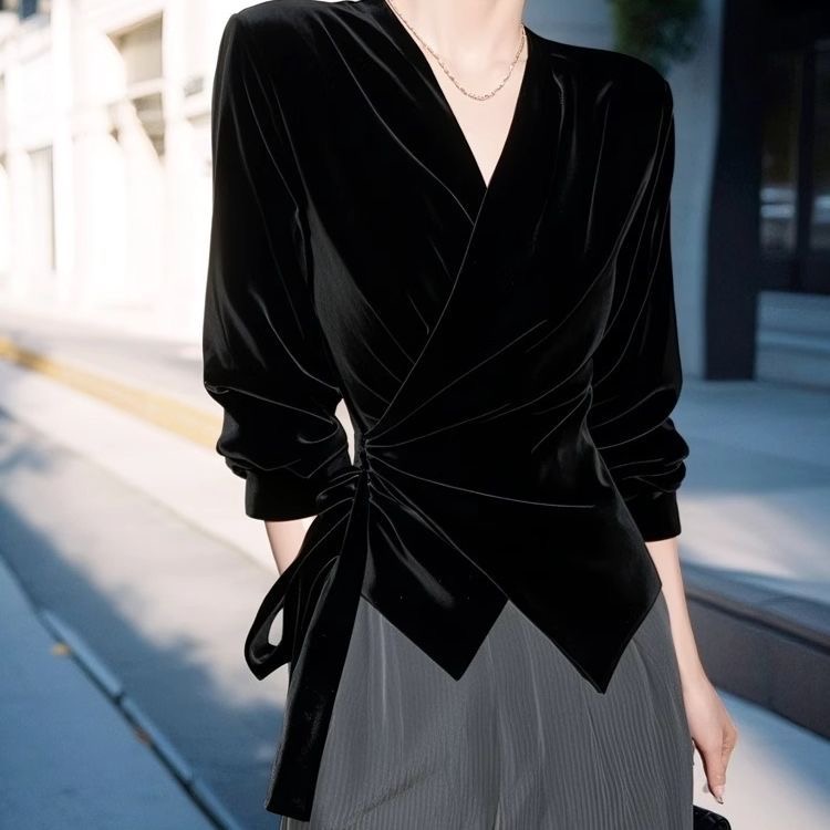 衬衣高级感不规则设计感洋气长袖衬衫女秋季收腰网红洋气炸街女装