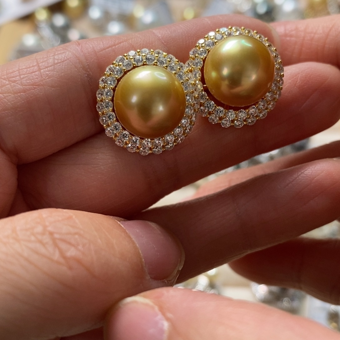 海水珍珠耳饰银S925镶嵌