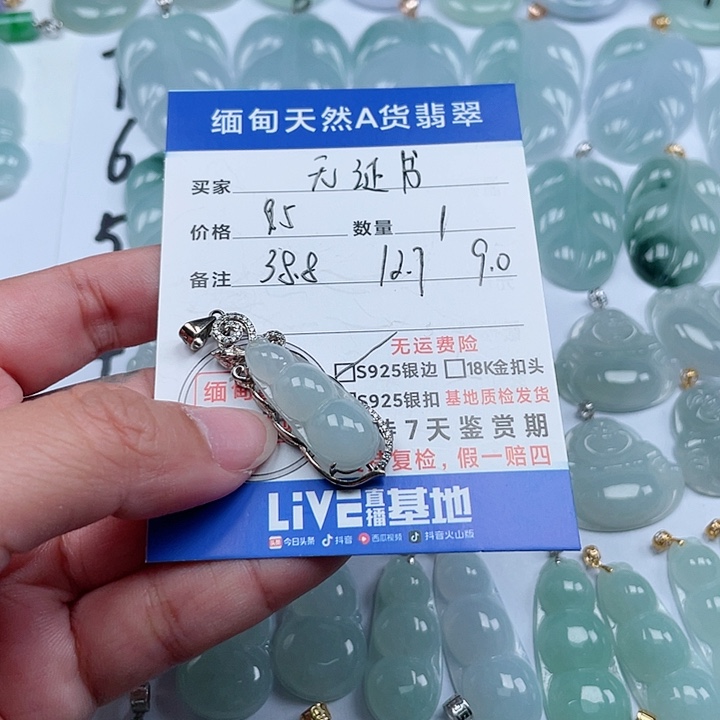 翡翠颈饰银S925镶嵌天然翡翠吊坠