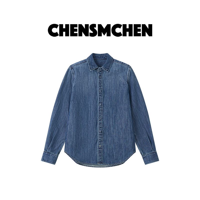CHENSMCHEN 经典翻领长袖牛仔衬衫女时尚休闲百搭衬衣CSC8762LC