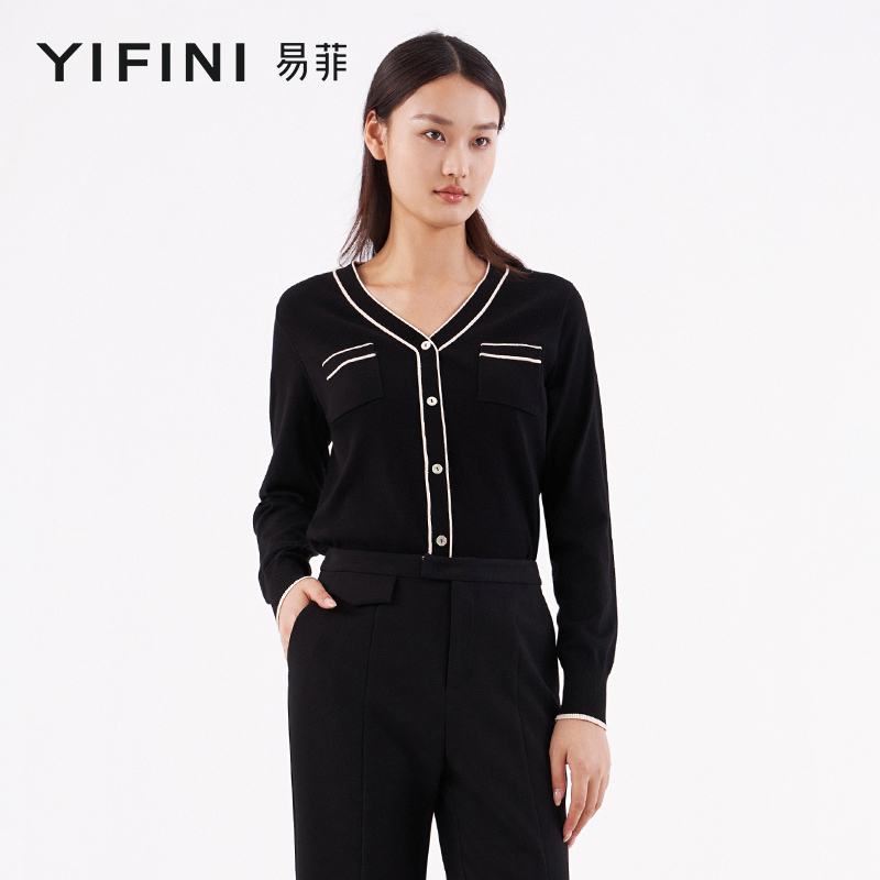 【Yifini】专柜同款三色简约百搭休闲合体短款毛衫C01M1408