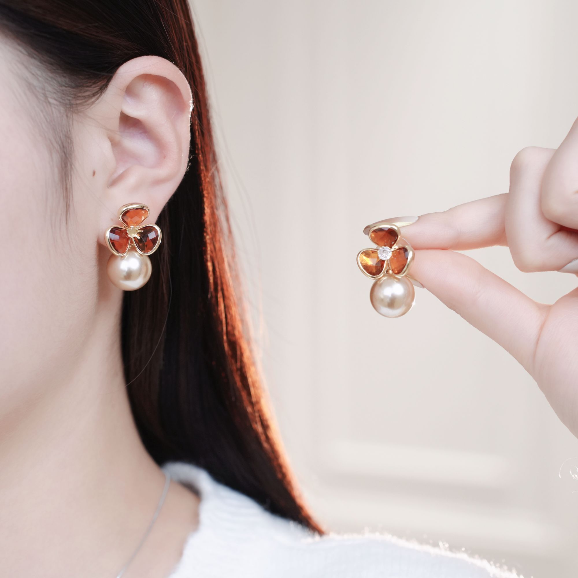 铜合金珐琅耳饰 气质简约风女手工千金风百搭简约耳钉法式耳坠07