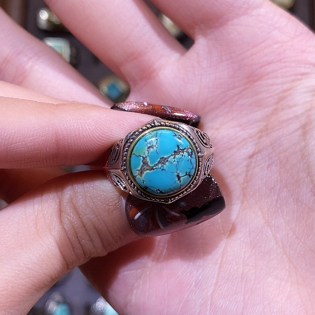 绿松石戒指银S925镶嵌菲*戒指