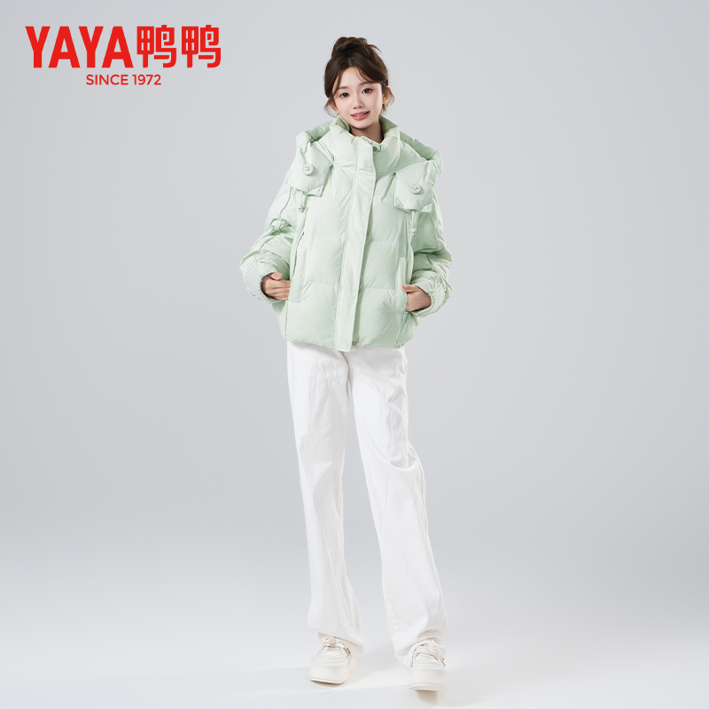 YAYA/鸭鸭新款鸭鸭短款羽绒服少女感连帽秋冬防风新YE4B614201A