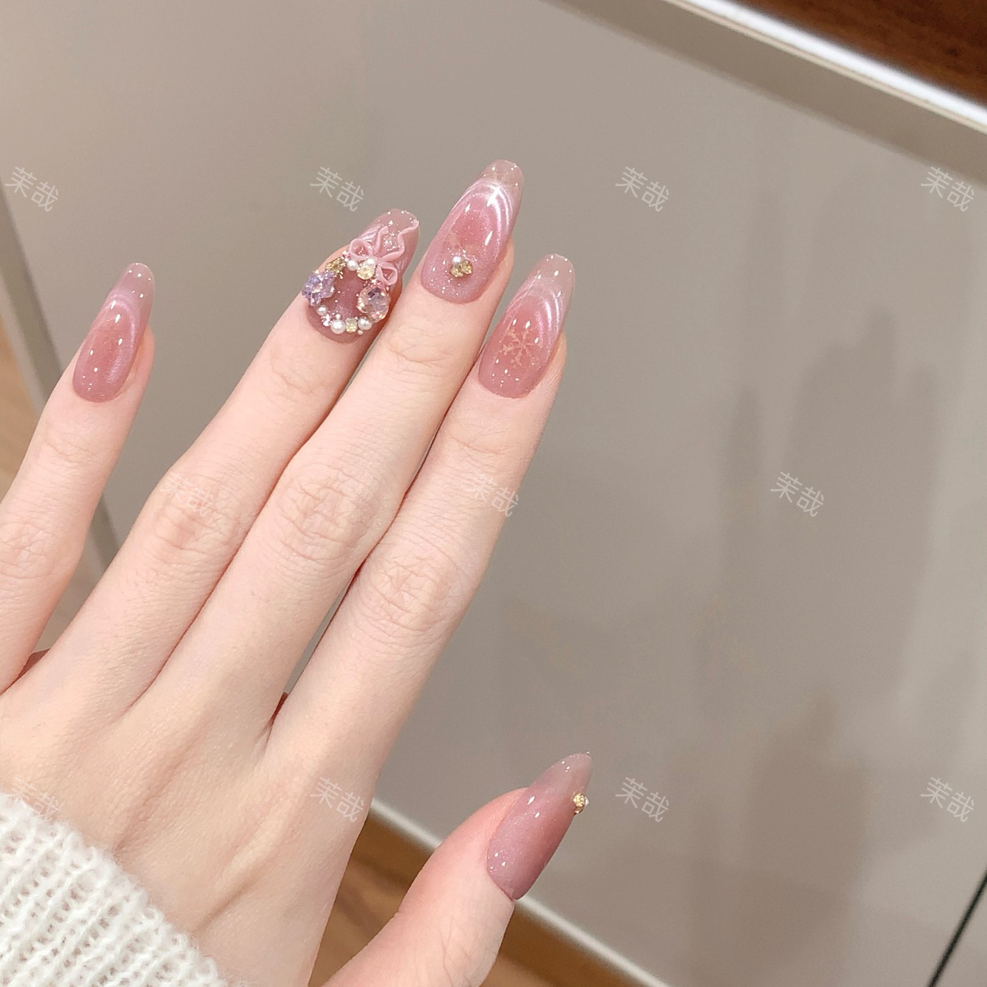 茉哉W现货【施家全华/冰晶花环】纯手工定制美甲拆卸穿戴甲A5173 