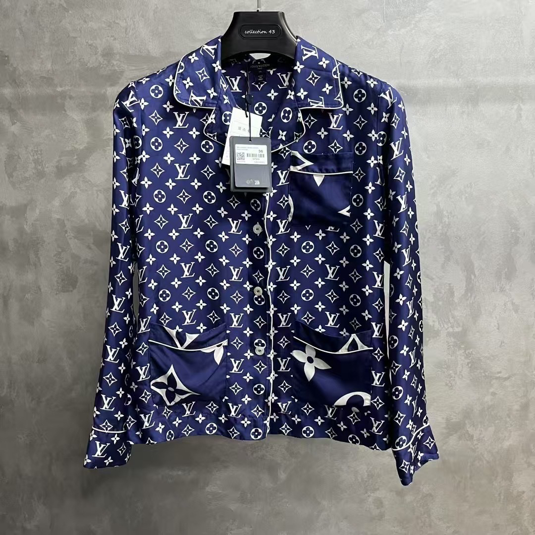 99新 LouisVuitton/路易威登 蓝色睡衣式长袖衬衫36