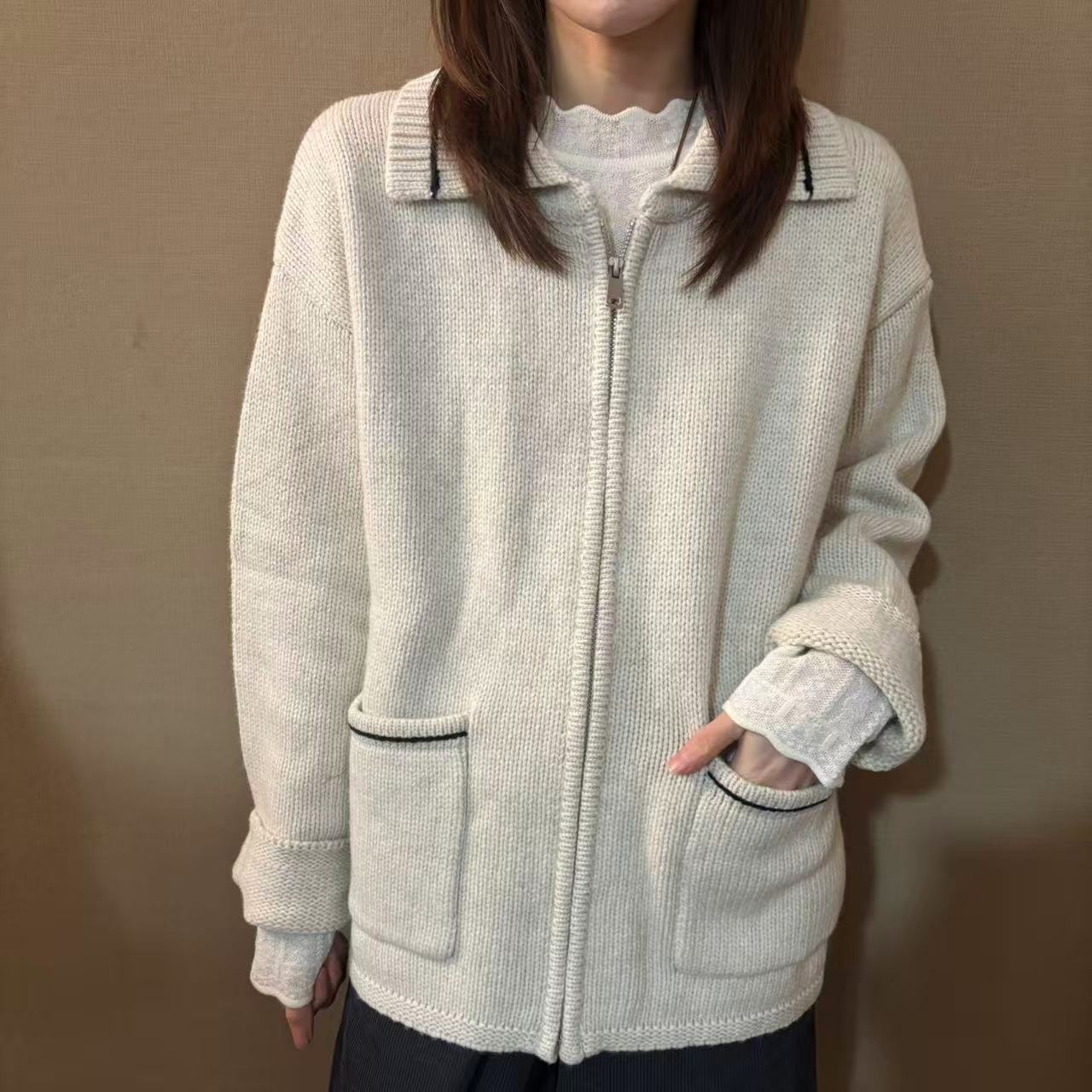 大版Polo领羊毛开衫