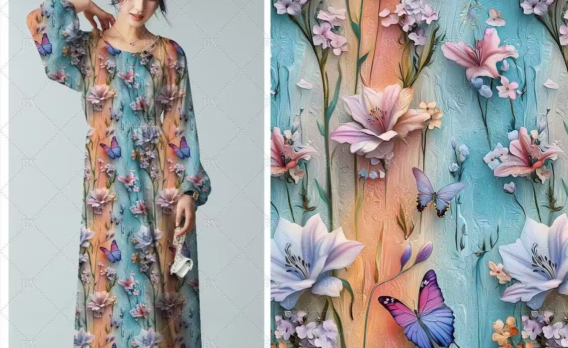 重磅棉绸.5D白玉兰春夏连衣裙旗袍面料凉快透气