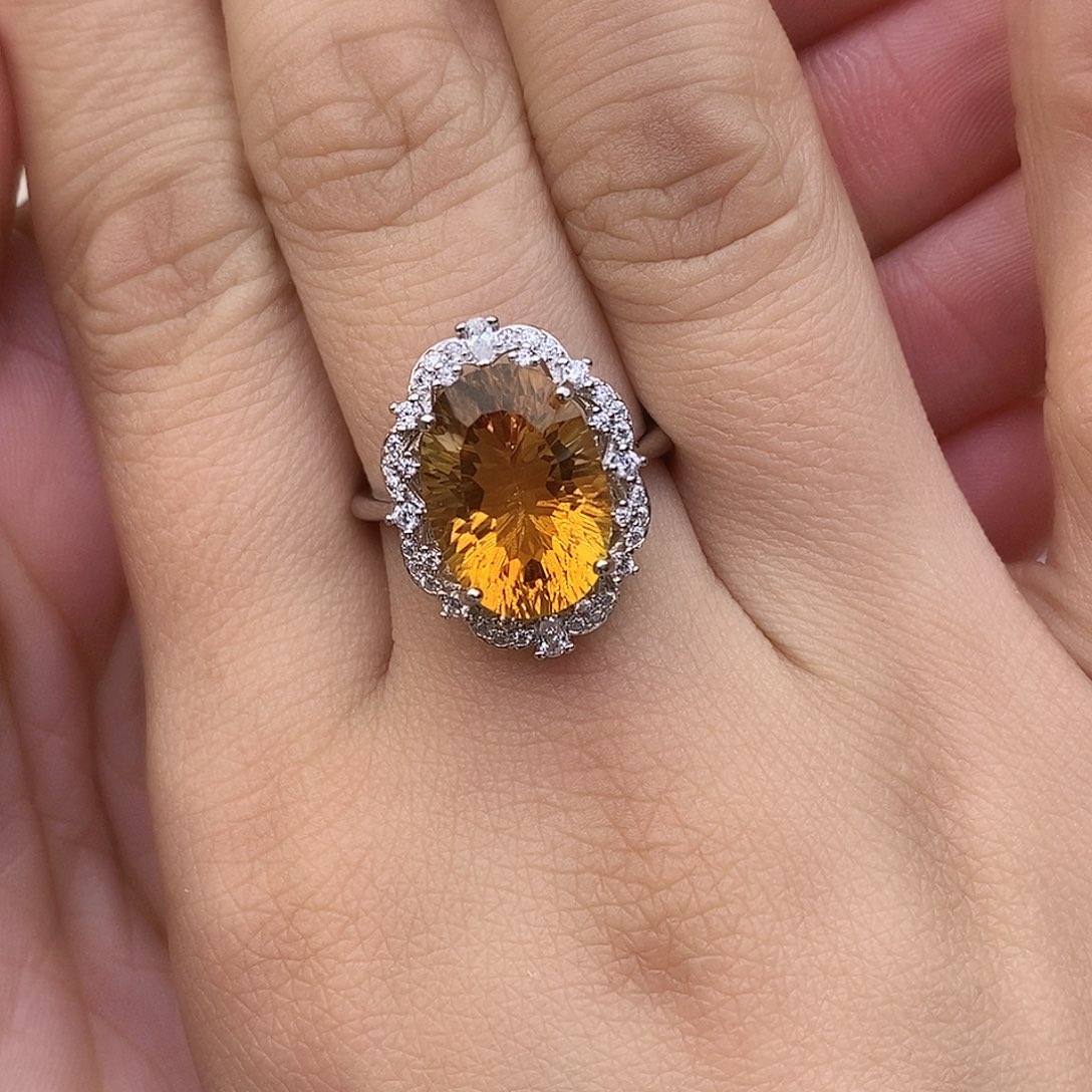 纯天然无优化黄水晶x银S925镶嵌黄晶涵**妈