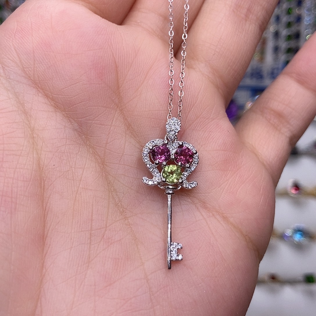 石榴石项链银S925镶嵌和橄榄