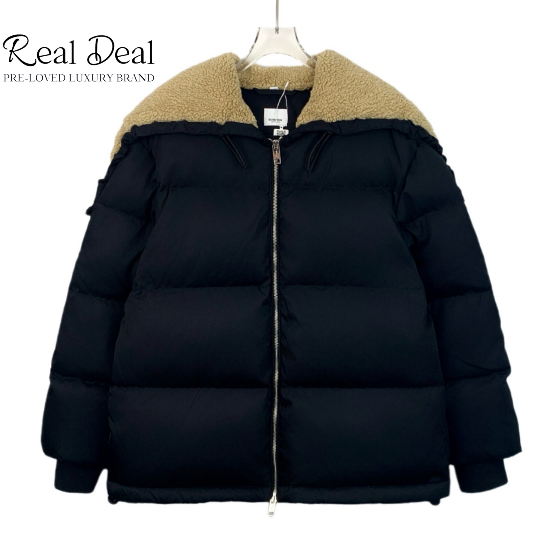 99新 BURBERRY/博柏利 Q13760 黑色logo字母羽绒服 XL码