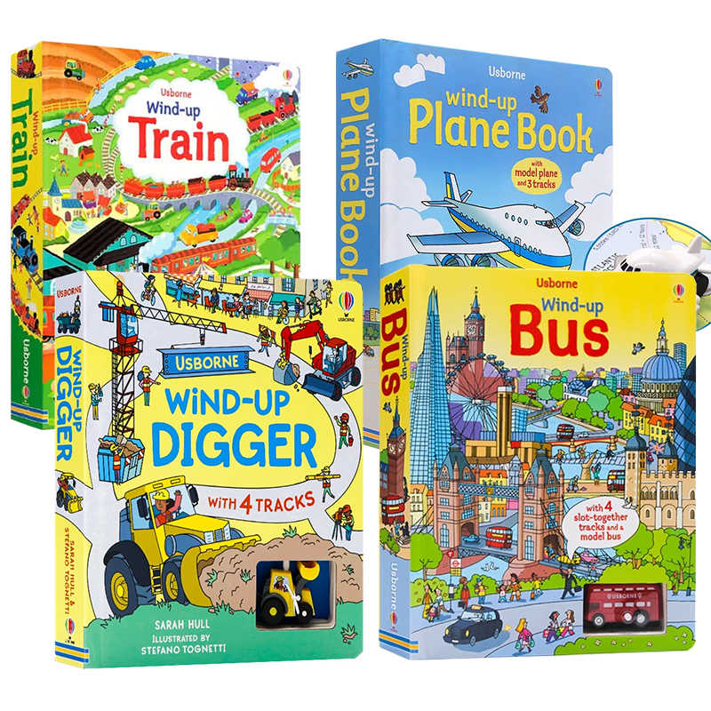 轨道书Usborne发条小巴士 小火车 小飞机 挖掘机
