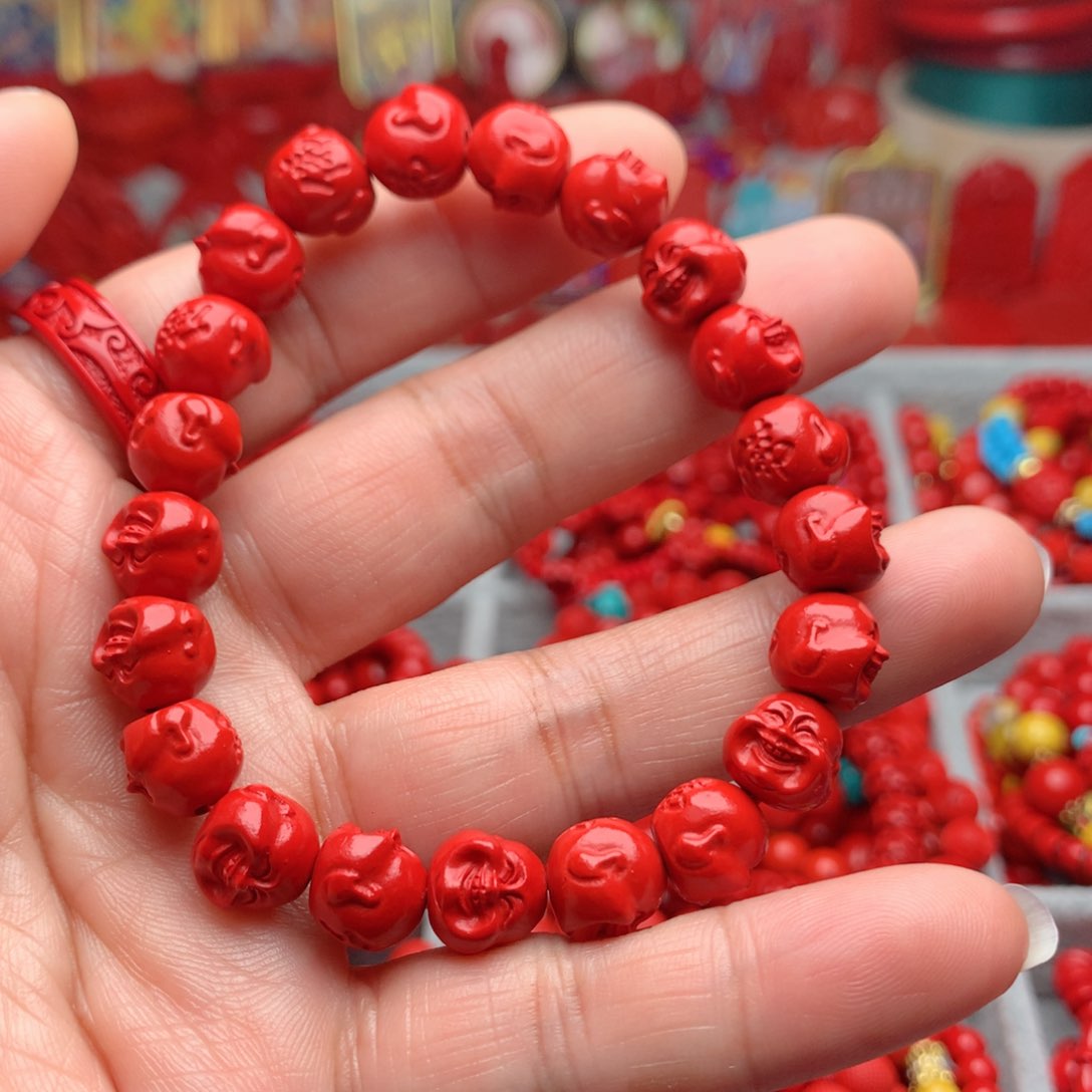 天然辰砂工艺品朱砂佛头手串
