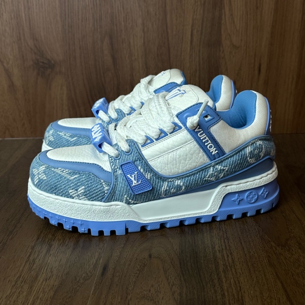 99新 LouisVuitton/路易威登 38.5码 trainer 蓝白牛仔胖丁 板鞋