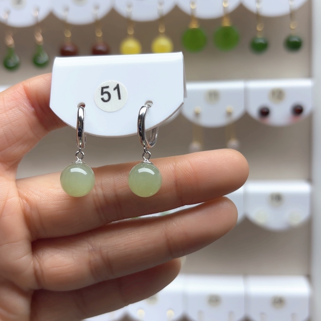 和田玉耳饰银S925镶嵌