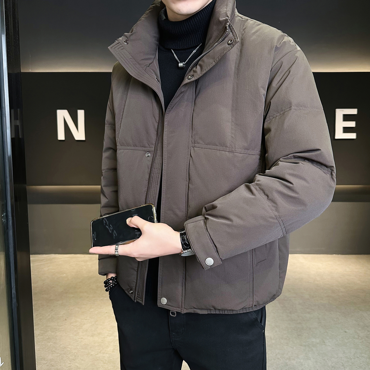 男士羽绒服爆款2025新款冬季男装高级感潮牌美式立领加厚保暖外套