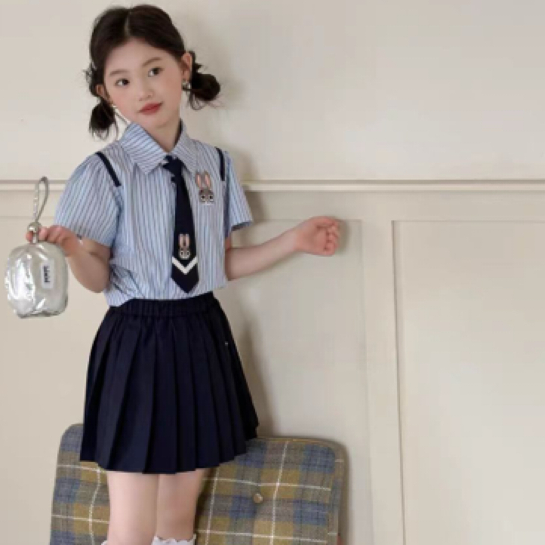 女童学院风JK套装2025夏季女宝宝朱迪警官夏装小女孩百褶裙两件套