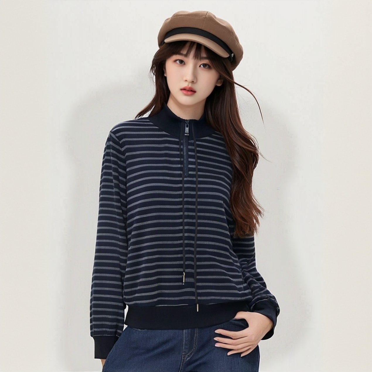 【秋季新款】韩版潮流时尚条纹宽松百搭减龄显瘦休闲长袖小衫CQ6792