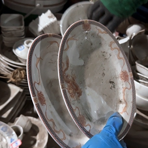 瓷片国营厂库存微瑕21厘米椭圆