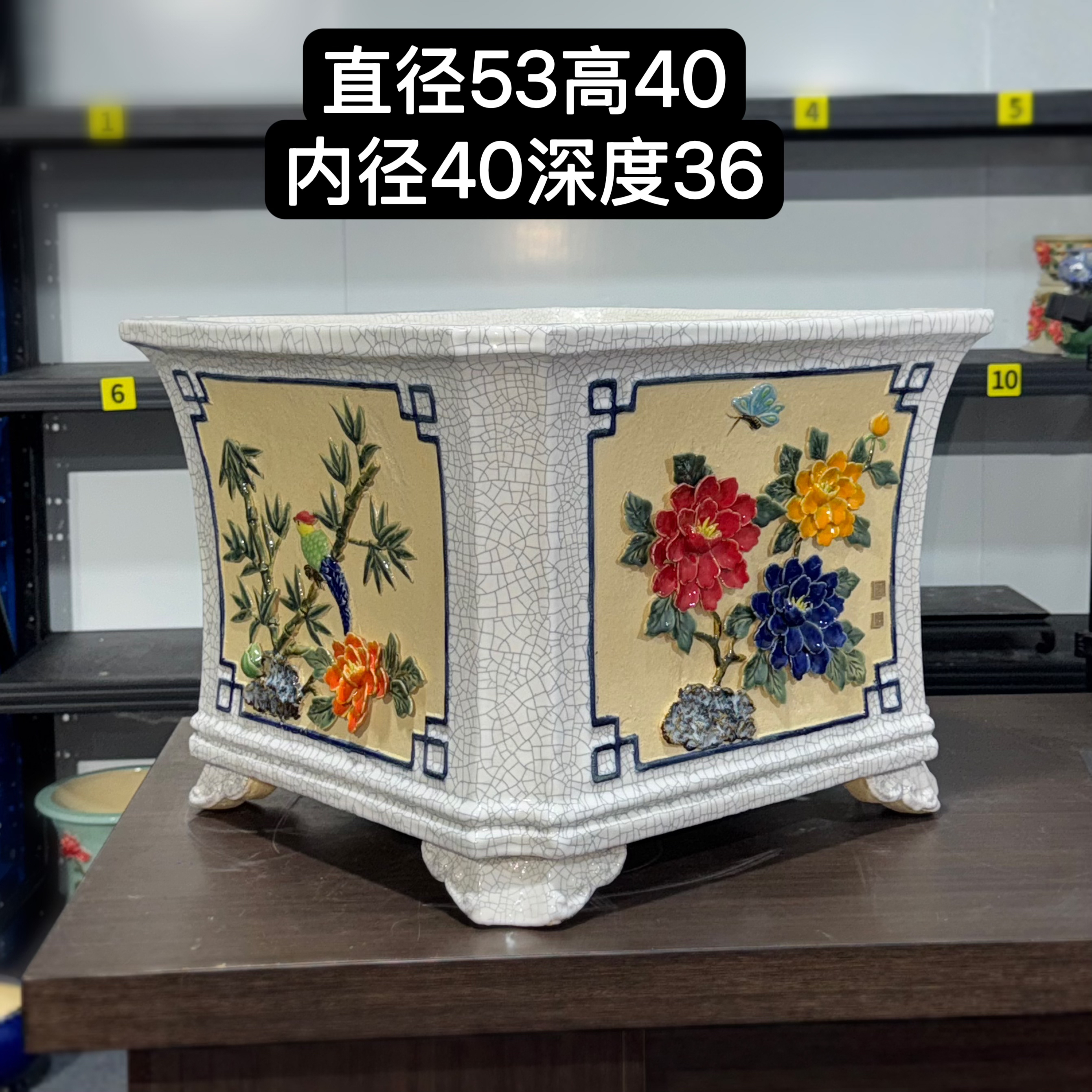 大尺寸贴花冰裂四方花盆材质适合盆景造景