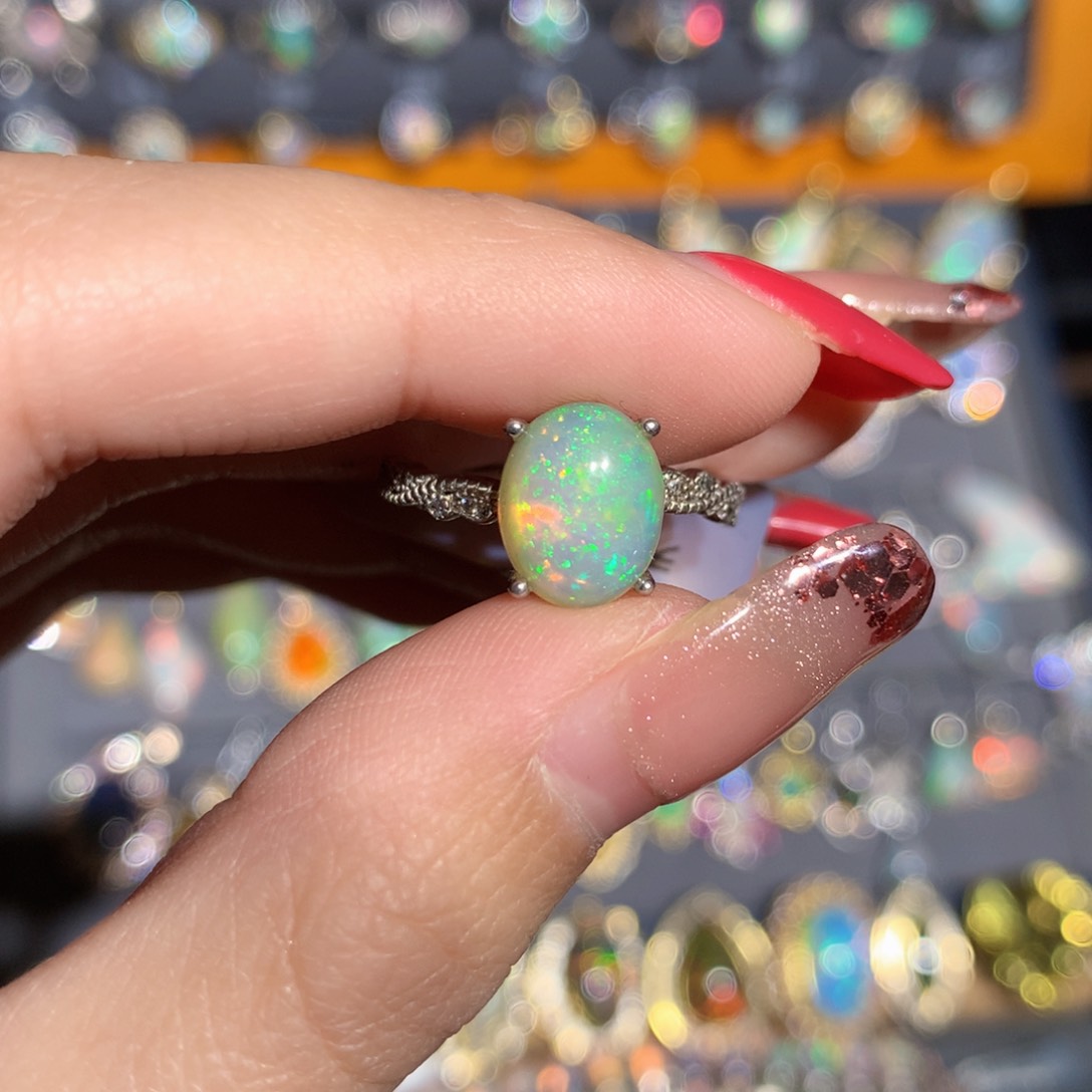 银S925镶嵌欧泊欧泊戒指y