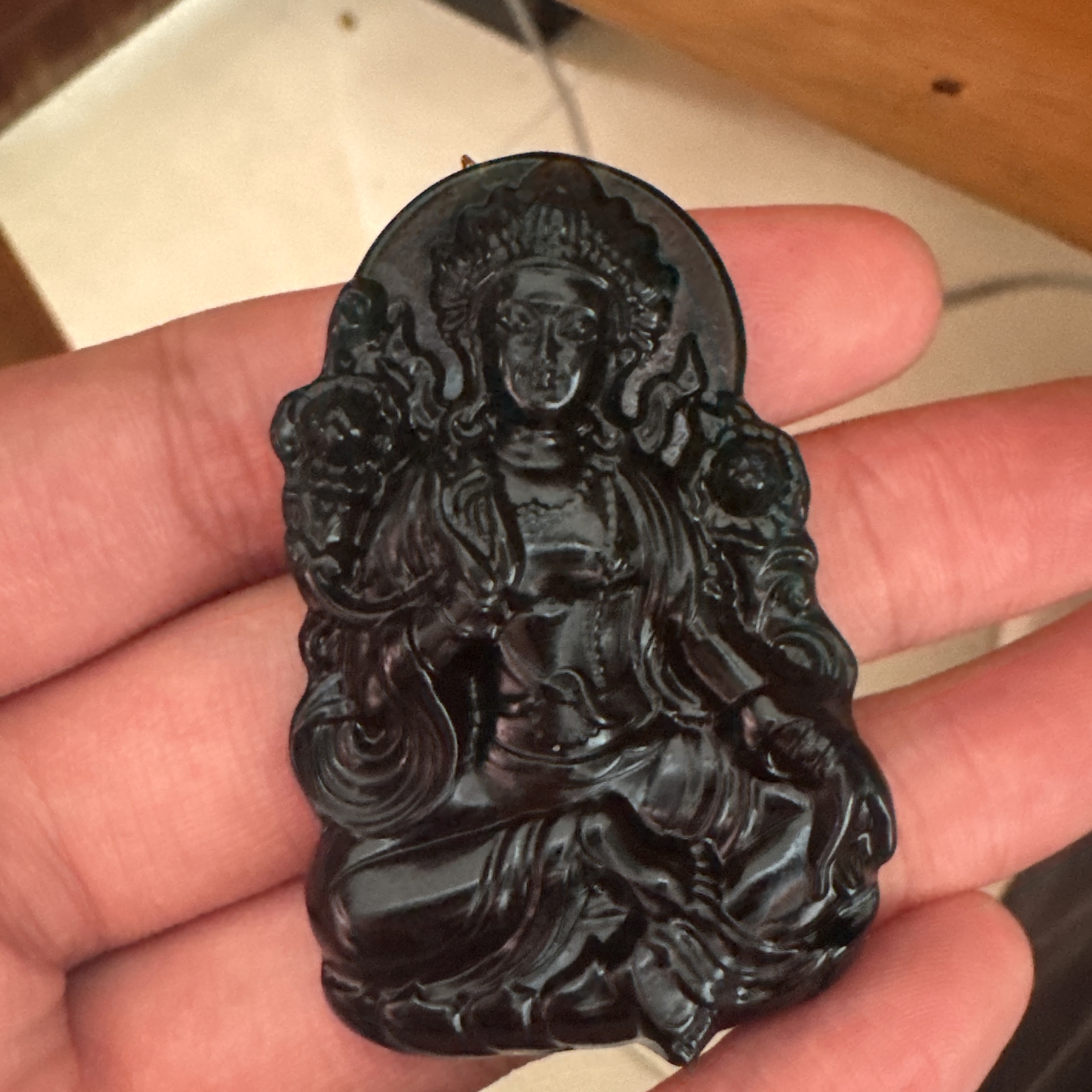 天然缅料A货 十级黑度母观音挂件1288