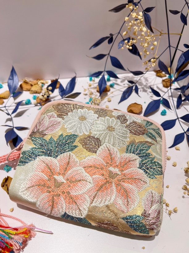 粉色花卉文玩包 西阵织文玩手串收纳包 内六格 售出不退不换