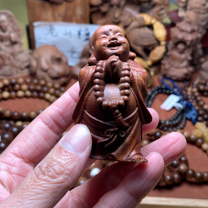 檀香木把件老山檀弥勒瑕疵