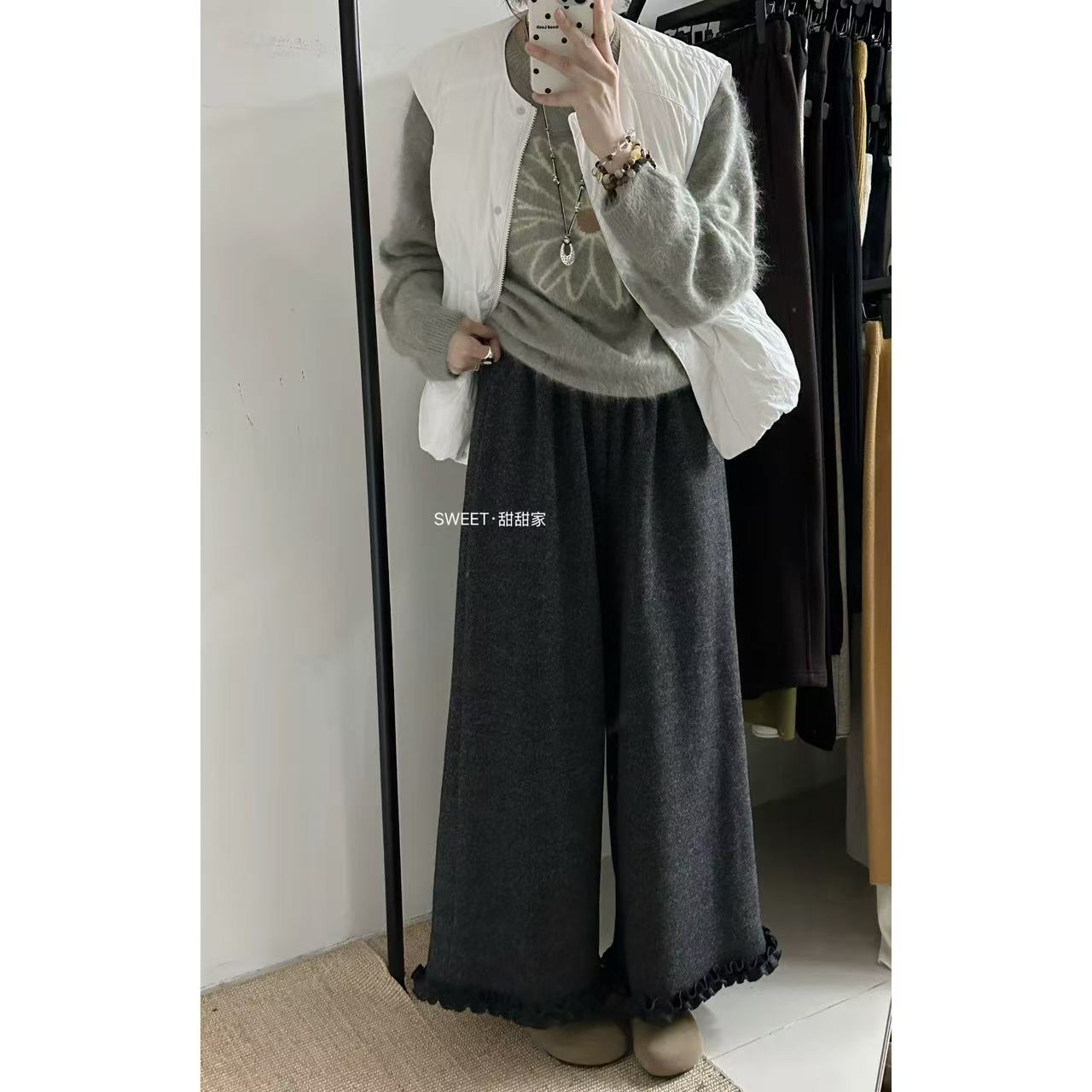 771法式木耳边休闲裤显瘦外穿秋冬女