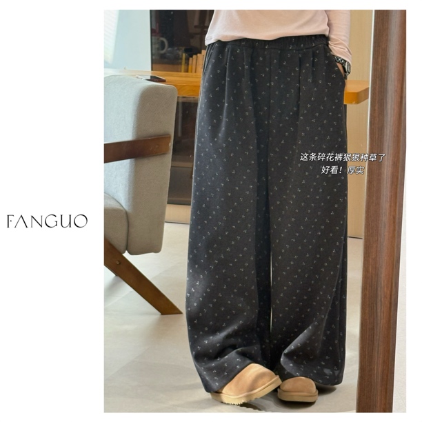 onuce报恩裤！  可可爱爱的复古慵懒风 碎花毛呢休闲裤阔腿裤B5223