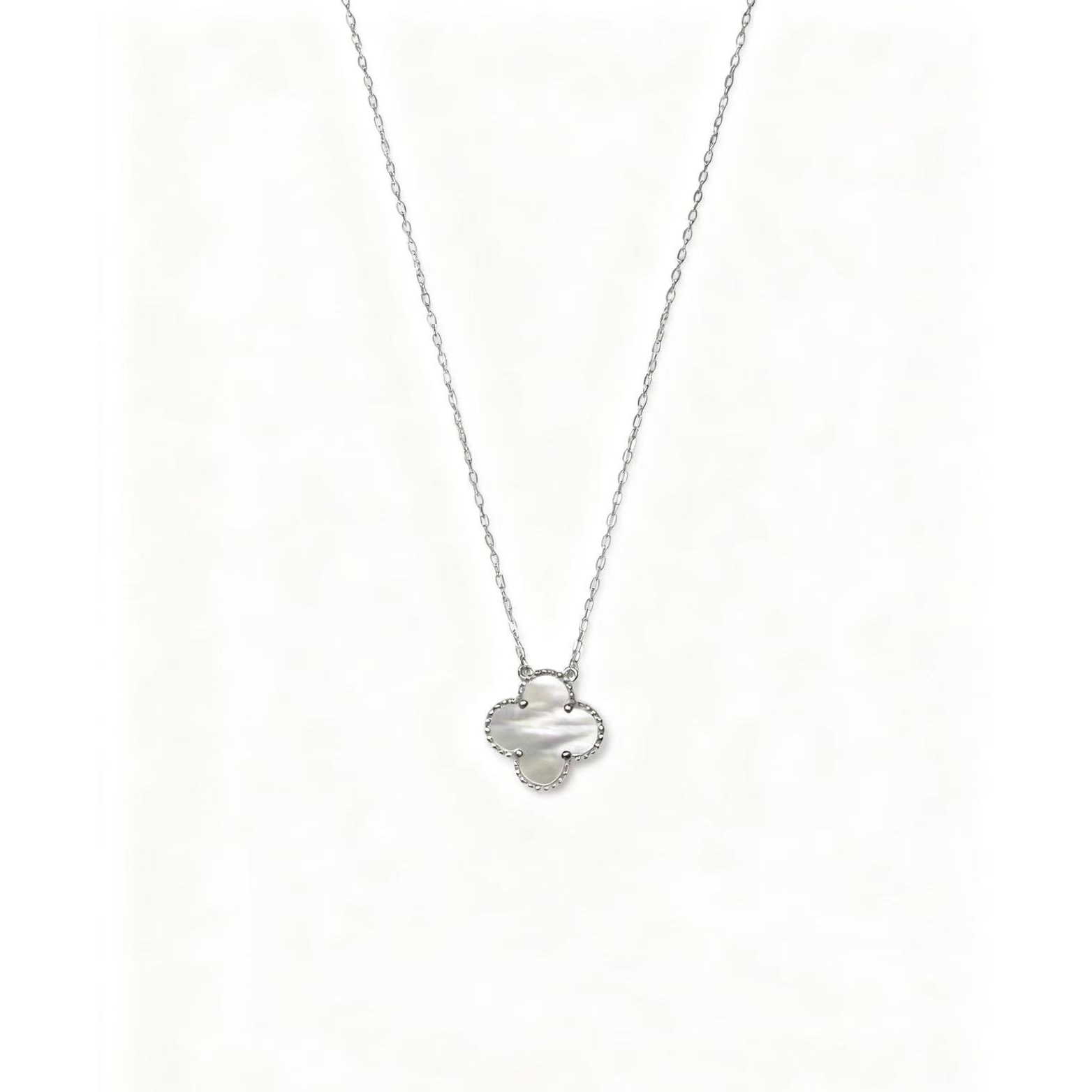 坠链均925银合成锆石 四叶花 白贝 项链 KK156