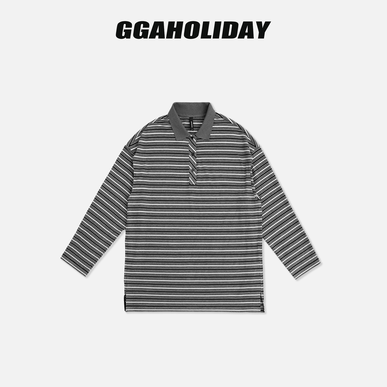 GGAHOLIDAY时尚休闲百搭宽松简约复古长袖T恤条纹POLO衫-154080
