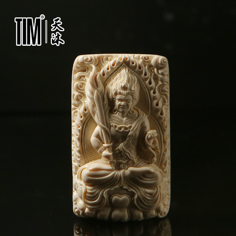 TIM猛犸象牙陈烁大师手工精雕冰料不动明王吊坠手把件挂件