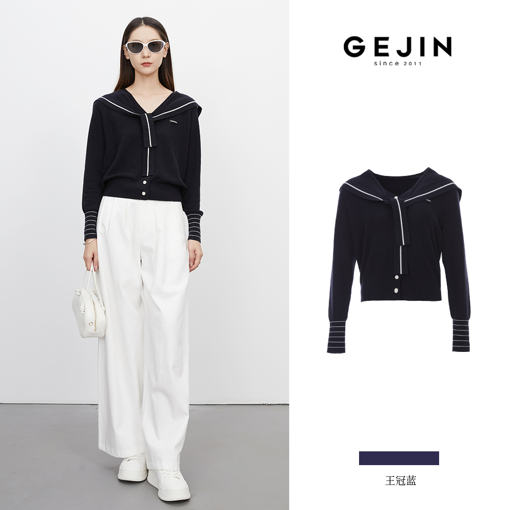 GEJIN/歌锦2026早春新款长袖海军领毛针织衫上衣女装9122662596