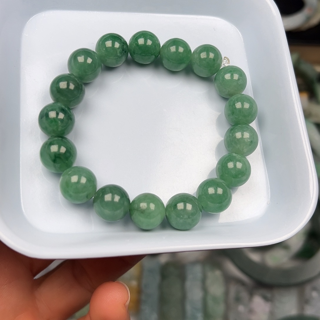 翡翠未镶嵌手链绿色珠串