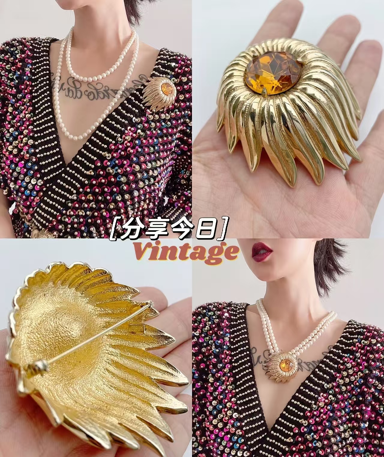 铜合金锆石胸针 2025欧美风设计师素金复古珍珠系列胸针优雅精致