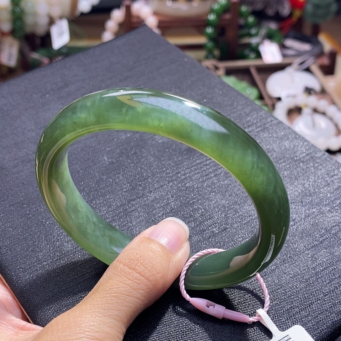 和田玉未镶嵌颈饰碧玉猫眼手镯57.7圈口