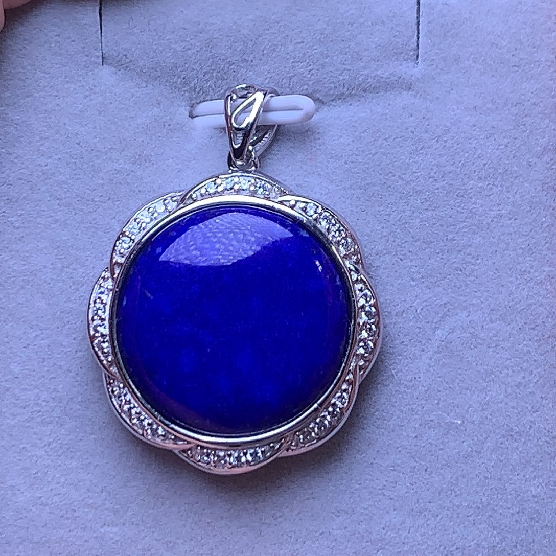 青金石银S925镶嵌吊坠25.8m