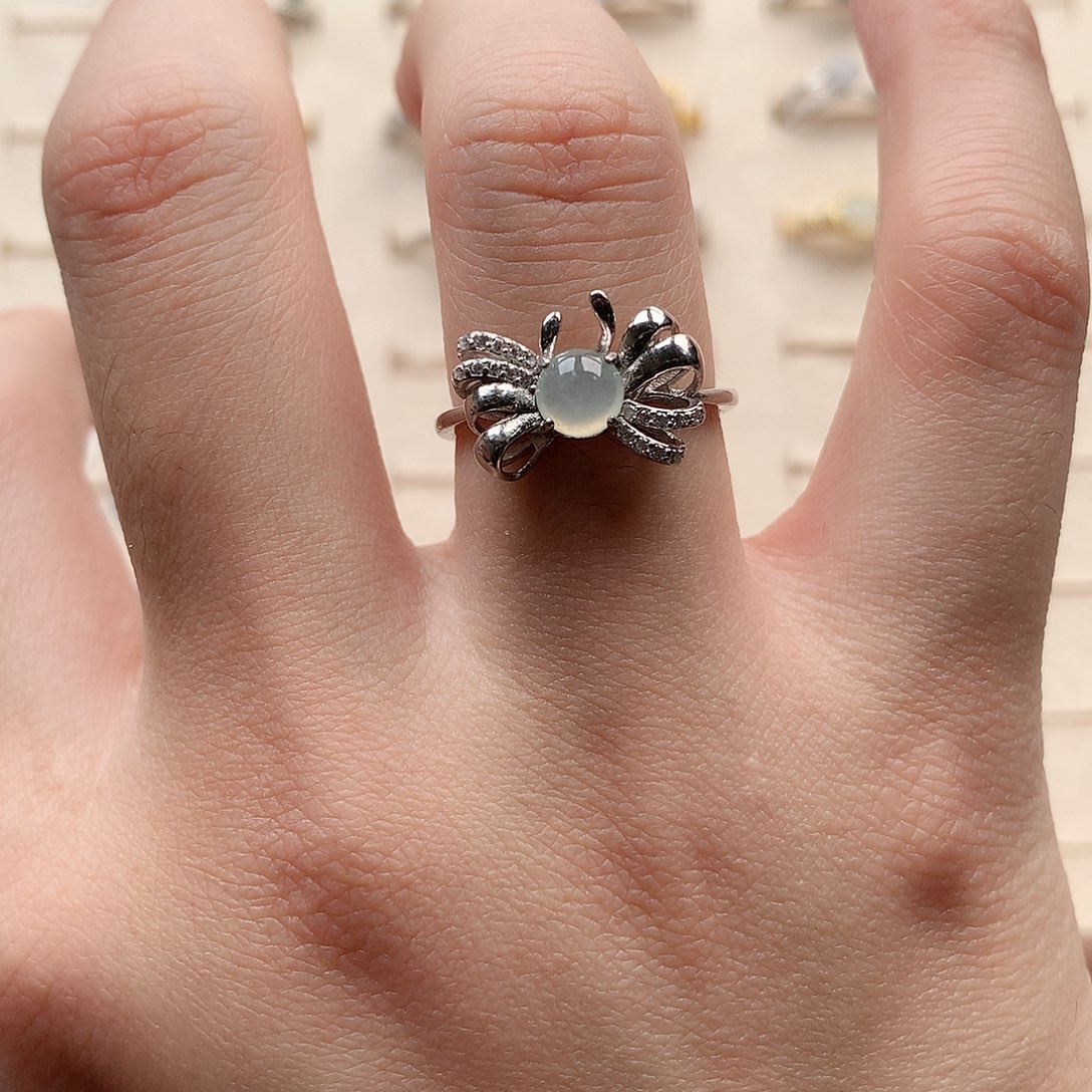 翡翠戒指银S925镶嵌0043