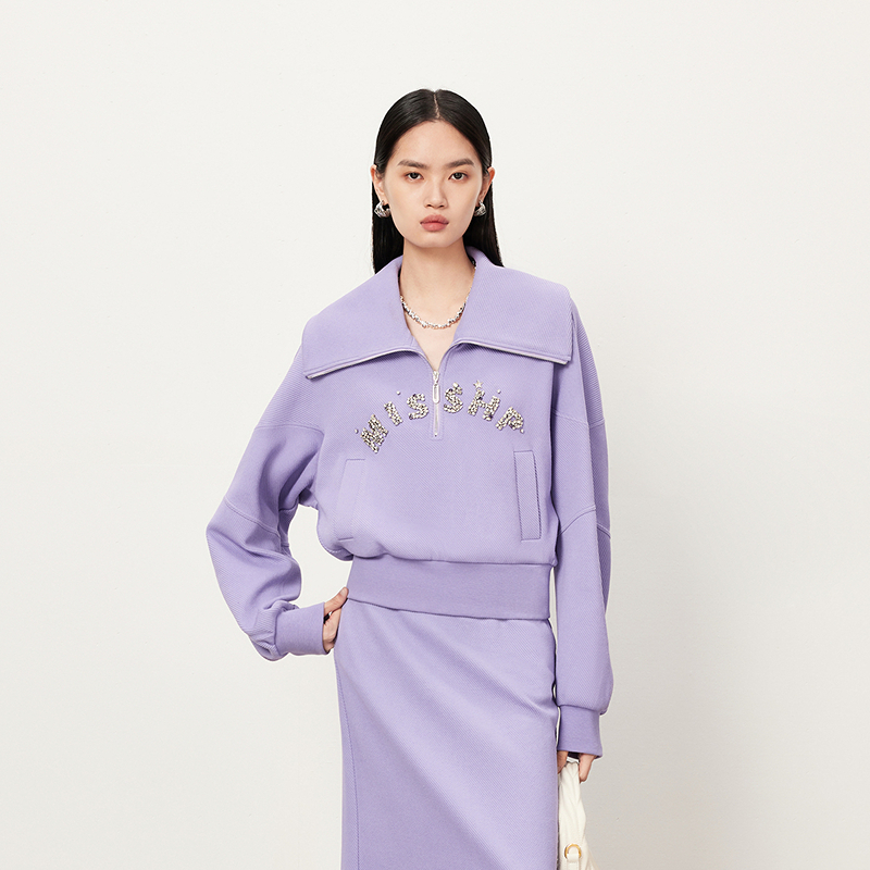 【商场同款】HPLY荷比俪新钉钻门襟拉链休闲上衣HYD45610190